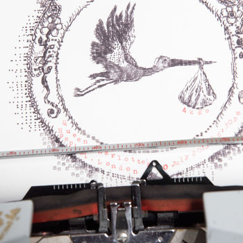 Personalisable New Baby Stork Typewriter Art Print, 6 of 12