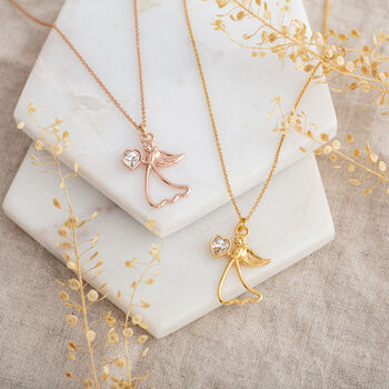 Rose Gold Plated Sterling Silver Angel Necklace, 2 of 5