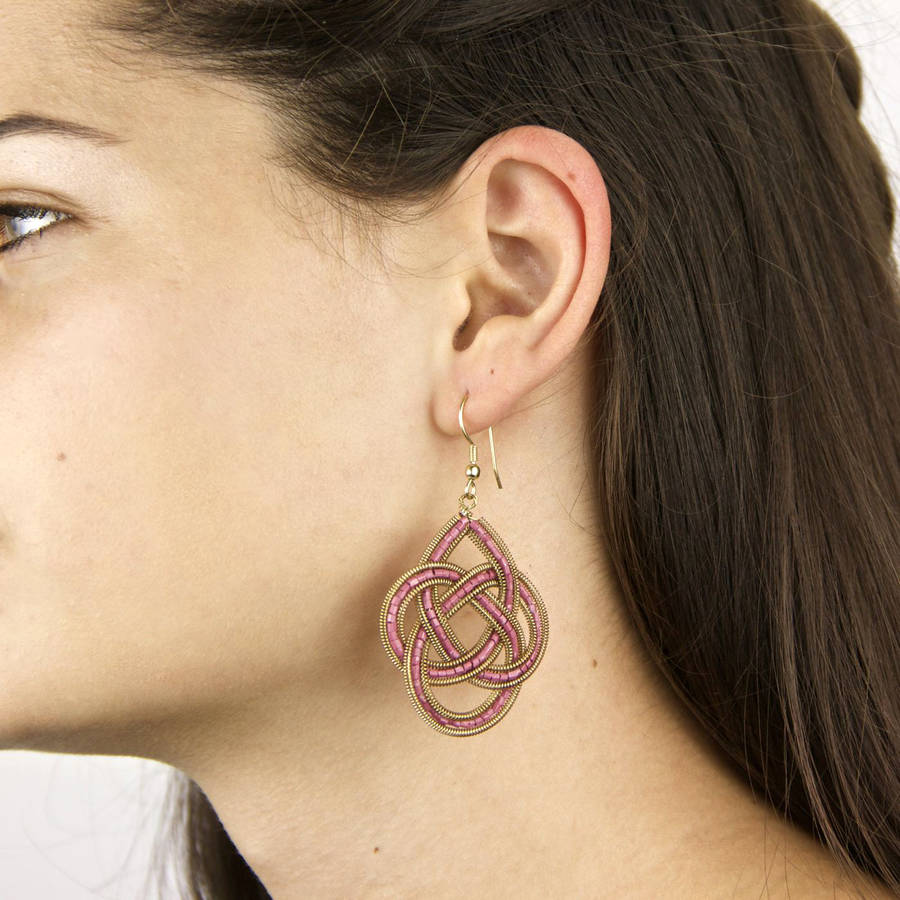 Woven Red Knot Statement Earrings By Gaamaa