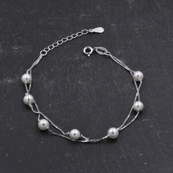 Sterling Silver Pearl Minimalist Charm Layer Bracelet, 4 of 12