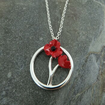 Poppy Red Flowers Necklace, 2 of 4