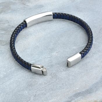 Personalised Men's Leather And Cotton Sliding Bar Bracelet, 3 of 9