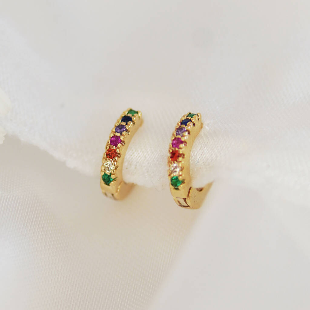 Rainbow Huggie Hoop Earrings, 1 of 8