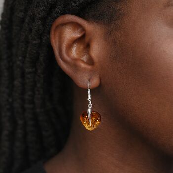 Sterling Silver Baltic Amber Ombre Heart Drop Earrings – 15mm, 2 of 4