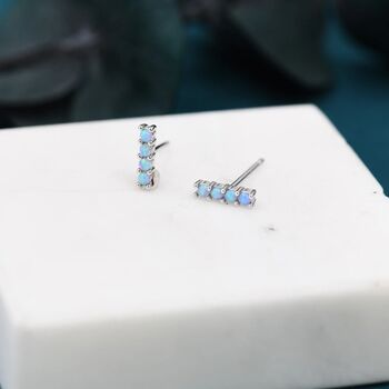 Blue Opal Bar Stud Earrings In Sterling Silver, 2 of 8