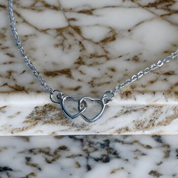 Twin Heart Pendant Necklace Personalised Gift, 5 of 6