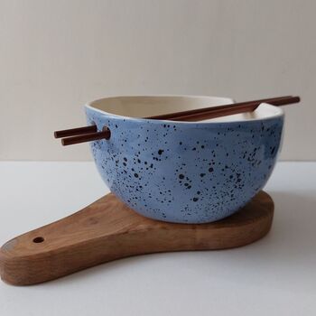 Speckled Blue Noodle Bowl With Chopsticks, 4 of 10