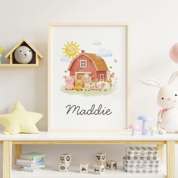 Personalised Farmyard Animal Nursery Art Print, Baby Name Wall Art, 3 of 3