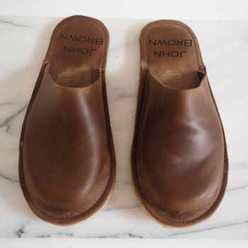 Personalised Handmade Men's Leather Slippers, 5 of 10