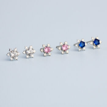 Sterling Silver Pink, Blue Or White Crystal Snowflake Stud Earrings, 3 of 5