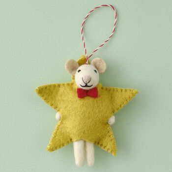 Felt Star Mouse Christmas Tree Decoration, 2 of 3