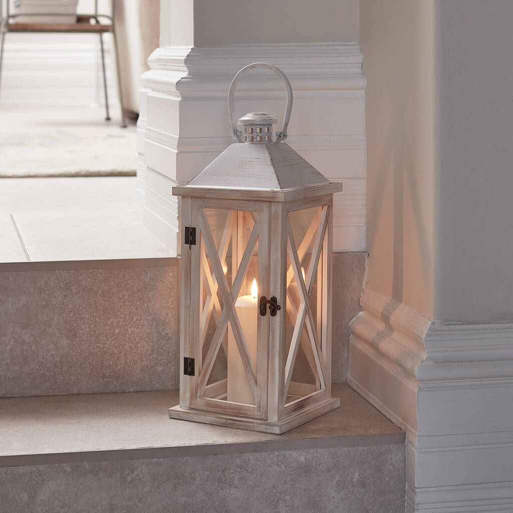 Medium Wooden Folkestone Lantern With LED Candle