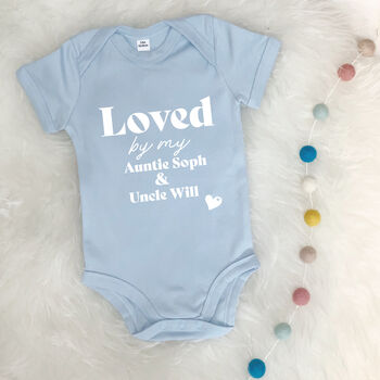 Loved By Auntie And Uncle Personalised Babygrow, 4 of 9