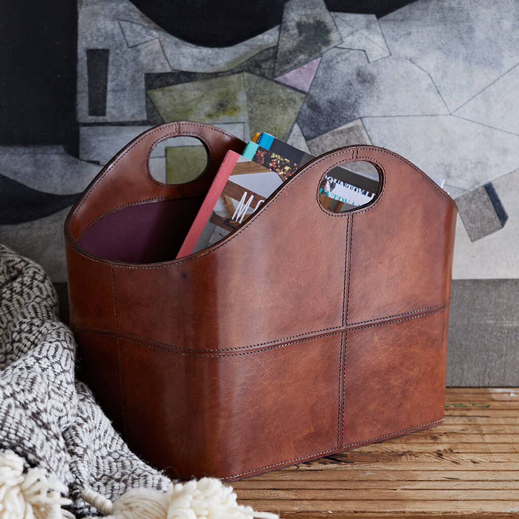 Curved Leather Storage Basket, 1 of 3