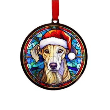 Lurcher In Santa Hat Suncatcher Decoration, 5 of 6