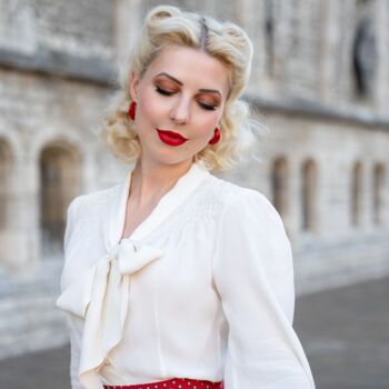 Eva Blouse In Green Polka Dot Vintage 1940s Style, 2 of 2