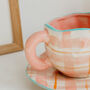 Sissi Pink Check Irregular Coffee Mug, thumbnail 2 of 3