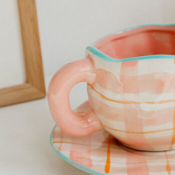 Sissi Pink Check Irregular Coffee Mug, 2 of 3