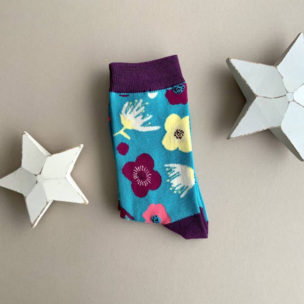 Bamboo Modern Floral Socks In Turquoise