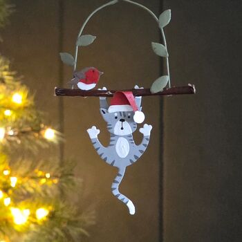 Cat Swinging On Branch Hanging Christmas Decoration, 2 of 2