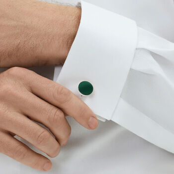 Woven Fabric Faced Cufflinks Forest Green, 2 of 4