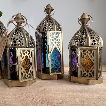 Moroccan Style Gold Glass Lantern T Light Holder, 3 of 12