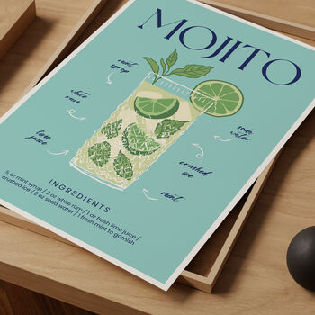 Mojito Cocktail Recipe Art Print, 2 of 2