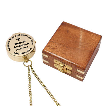 Engraved Baptism Brass Compass With Wooden Gift Box, 8 of 12