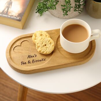 Personalised Tea And Biscuit Serving Tray With Leather Heart Detail, 3 of 10