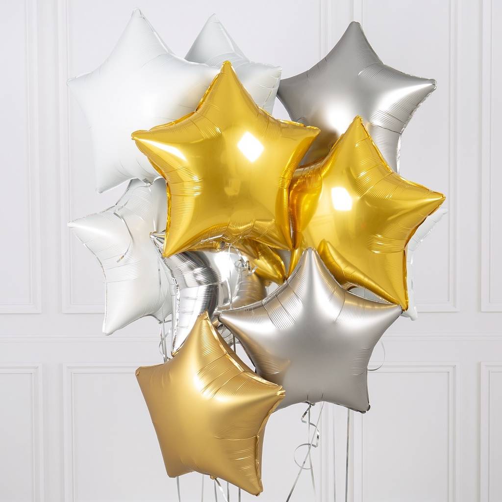 Ten White And Gold Inflated Star Foil Balloons By Bubblegum Balloons Notonthehighstreet Com