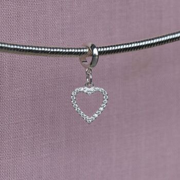 Sterling Silver Crystal Heart Charm, 3 of 7