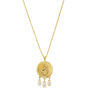 Gold Plated Engraved Coin Necklace With Pearls, thumbnail 2 of 3