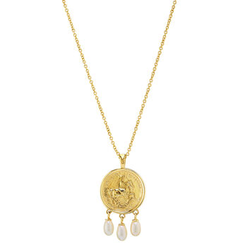 Gold Plated Engraved Coin Necklace With Pearls, 2 of 3
