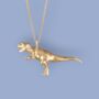T Rex Dinosaur Necklace In 18ct Gold Plated Silver, thumbnail 2 of 12