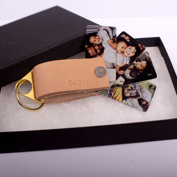 Men's Tan Leather Personalised Photo Keyring Gift, 6 of 9