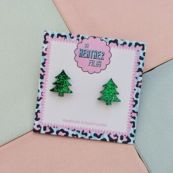 Christmas Tree Glitter Resin Studs Green, Gold, Silver And Green And Gold, 3 of 12