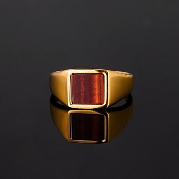 Men's Red Tigers Eye Gold Signet Ring For Men, 4 of 12