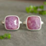Natural Pink Sapphire Cufflinks In Sterling Silver, thumbnail 1 of 3