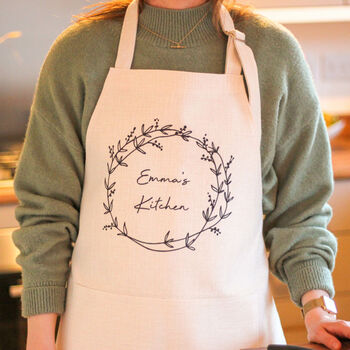 Personalised Floral Wreath Apron For The Kitchen, 2 of 5