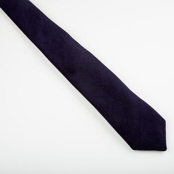 Mens Midnight Navy Velvet Slim Style Tie, 7 of 8