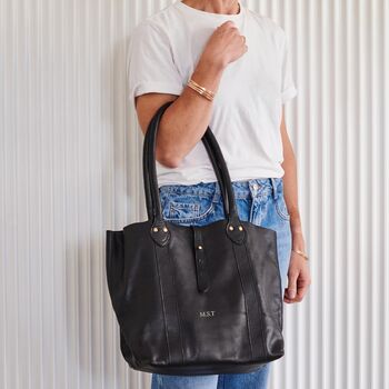 Buttery Soft Black Leather Tote Bag With Optional Personalisation, 2 of 6