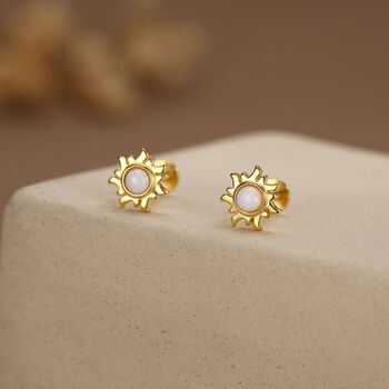 Sterling Silver Opal Sun 16 G Flat Back Earrings, 4 of 11