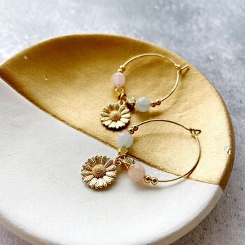 Daisy Flower And Morganite Gemstone Hoop Earrings, 2 of 7