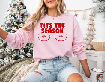 Tits The Season Christmas Jumper In Black, 10 of 12