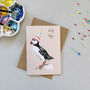 Party Puffin Hand Painted Birthday Card, thumbnail 3 of 4