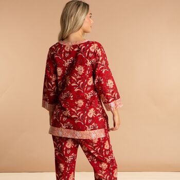 Indian Cotton Red Rubra Print Pyjama Set, 7 of 7