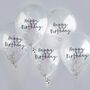 Five Iridescent Silver Happy Birthday Confetti Balloons, thumbnail 1 of 2