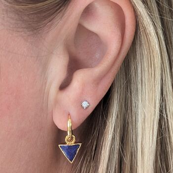 'The Triangle' Lapis Lazuli Hoop Gold Plated Earrings, 3 of 5