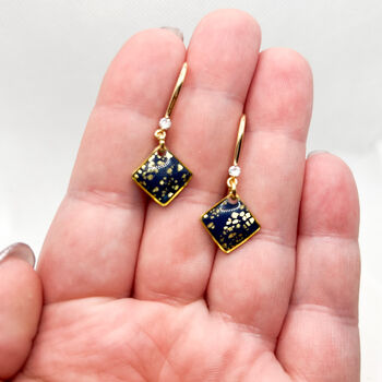Diamond Shape Navy Dainty Drop Earrings, 2 of 9
