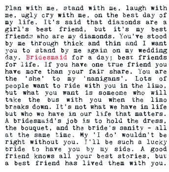 Bridesmaid Quotes A5 Print, Unframed, 2 of 4